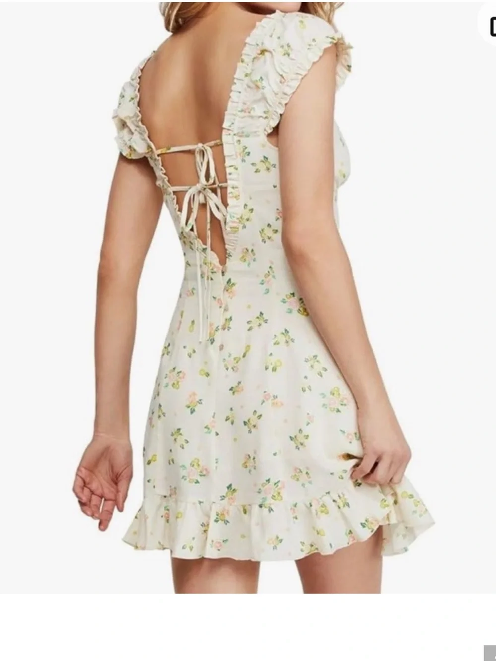 Cream Floral Ruffle Mini Dress - Picture 3 of 5